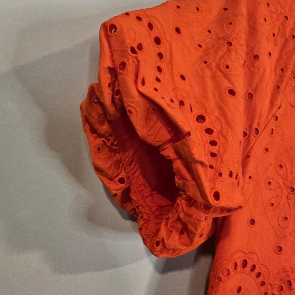 NEW NWT Women's Antonio Melani Red Orange Eyelet Button Front Dress | Size 2 - Picture 6 of 12